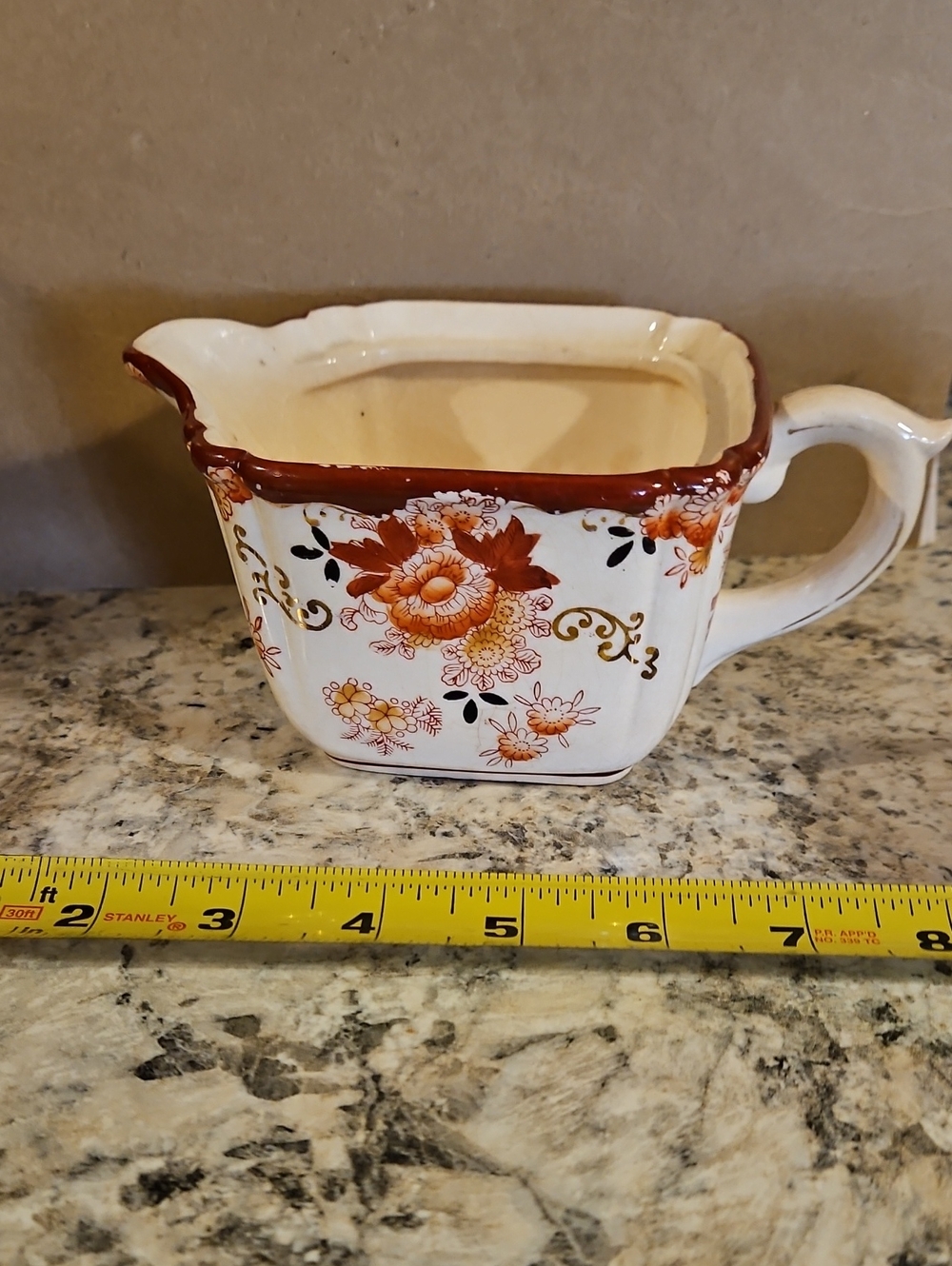 Floral Ceramic Creamer Pitcher in Brown and Cream